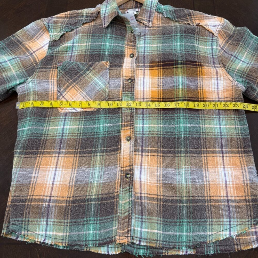 BDG Distressed Plaid Flannel Shirt Jacket Raw Hem Grunge Shacket Sz S NWT - Picture 8 of 10